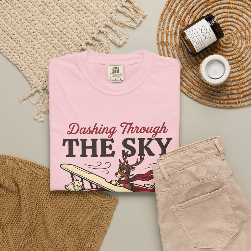Deer Airplane T-Shirt Christmas Celebration Gift Women Rustic T-Shirt Fawn T-Shirt Noel Fan Vintage T-Shirt Party Graphic Classic Neckwear T-Shirt