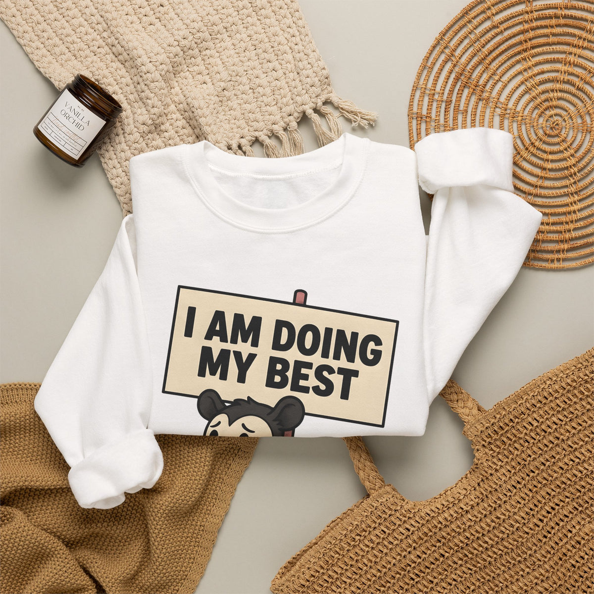 Possum Drawing Sweatshirt Funny Creatures Gift Women Animated Sweatshirt Opossum Sweatshirt Humor Fan Cartoon Sweatshirt Animal Graphic Doodle Demonstration