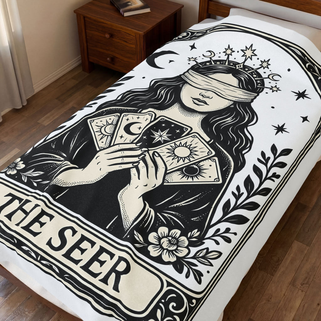Tarot Card Reader Blanket Boho Chic Spiritual Gift Women Mystical Blanket Fortune Teller Blanket Bohemian Enthusiast Esoteric Graphic Spiritual