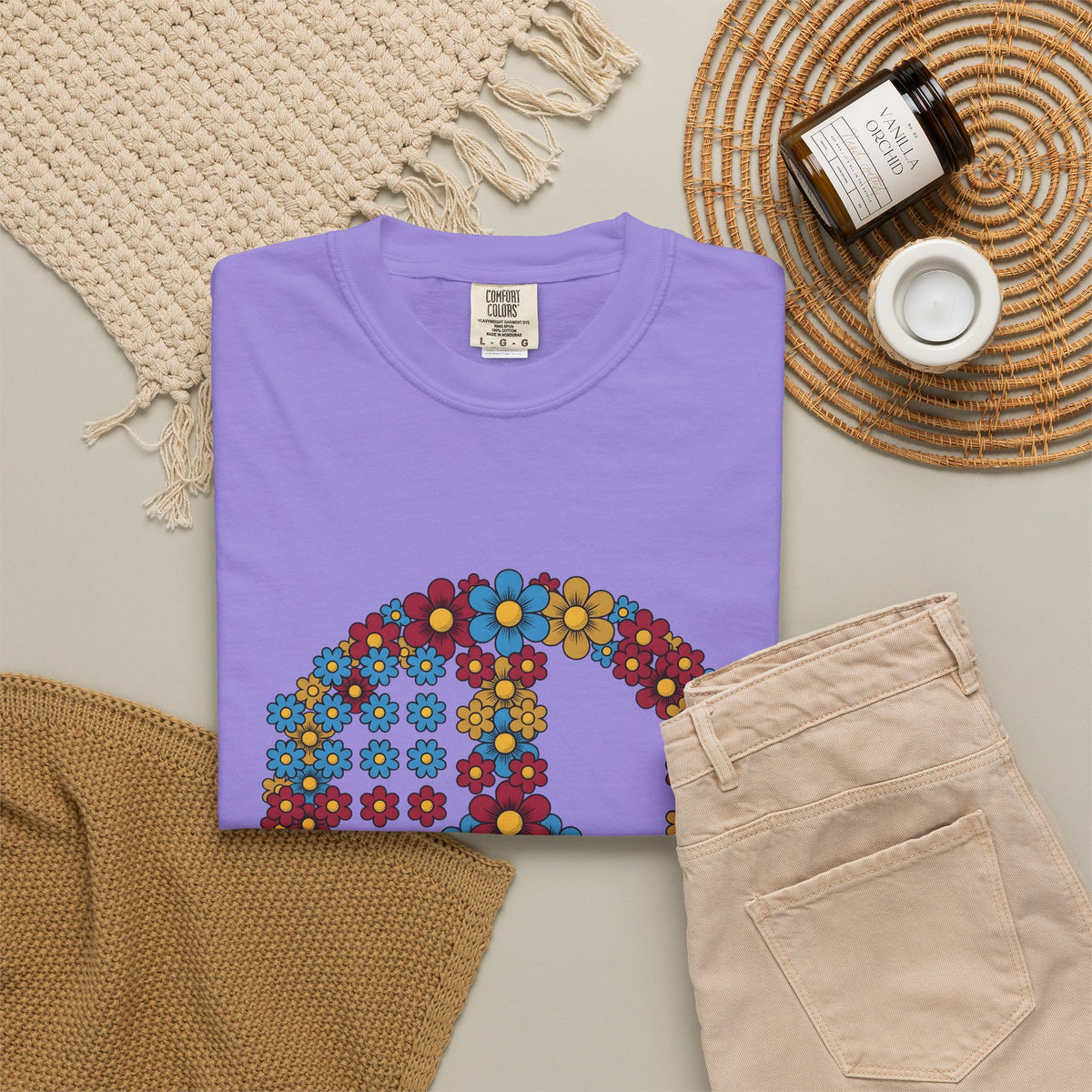 Peace Symbol Flower T-Shirt N Symbol Gift Women Hippie T-Shirt Peace Sign T-Shirt Nature Enthusiast Bohemian T-Shirt Iconic Graphic Retro Chamomile