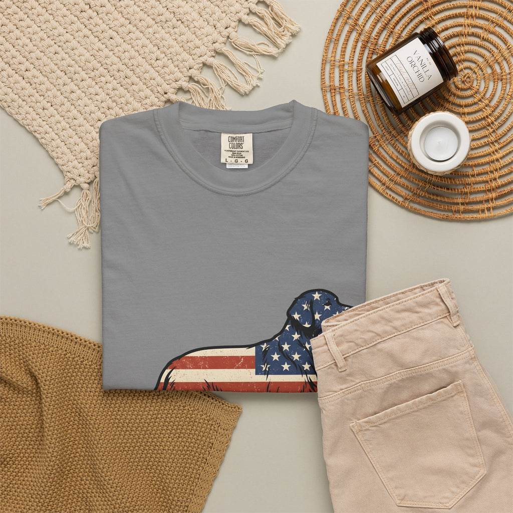 Golden Retriever T-Shirt 4th Of July Pets Gift Women Retro T-Shirt Dog T-Shirt Independence Day Fan Vintage T-Shirt Animal Graphic Sketch Usa Flag