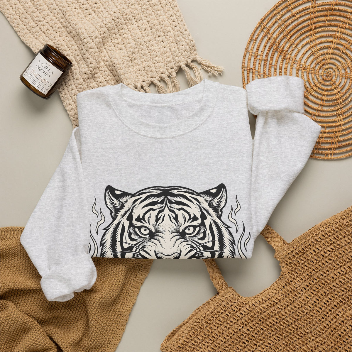 Tiger Face Sweatshirt Tiger Wildlife Gift Women Tribal Sweatshirt Tiger Sweatshirt Tiger Fan Big Cat Graphic Retro Fire Sweatshirt