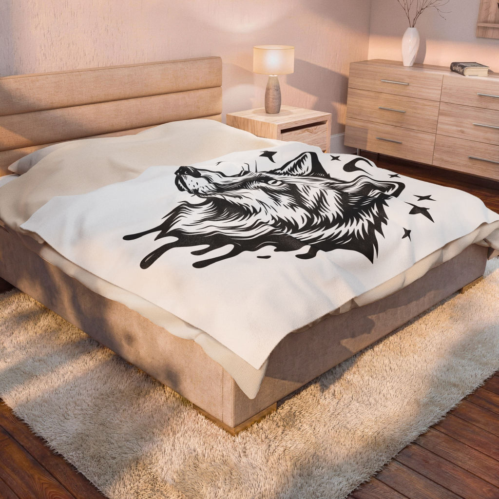 Wolf Portrait Blanket Boho Chic Fauna Gift Women Sketch Blanket Canine Blanket Bohemian Fan Drawing Design Graphic Creature Illustration Graphic