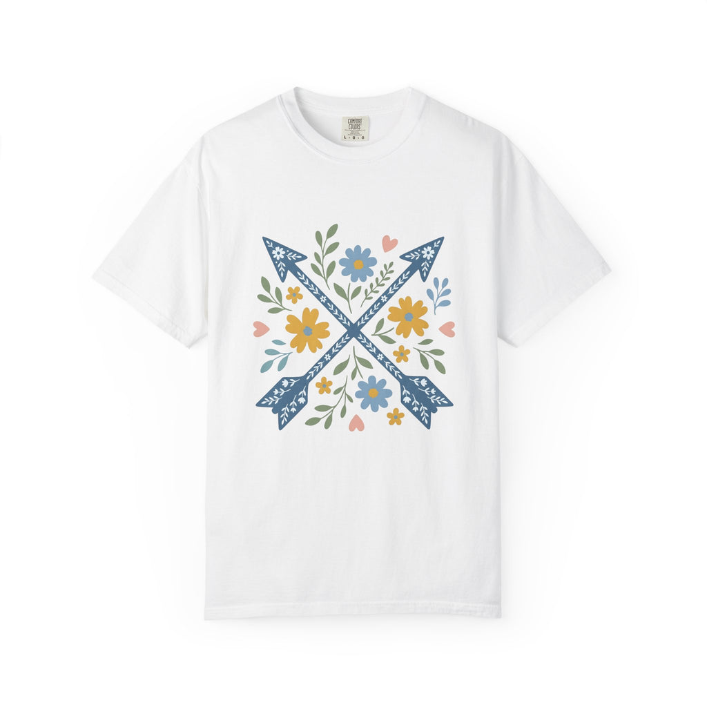 Crossed Arrows T-Shirt Cowgirl Country Gift Women Folk T-Shirt Quivers T-Shirt Rodeo Fan Quilt Design Southwestern Wildflowers T-Shirt