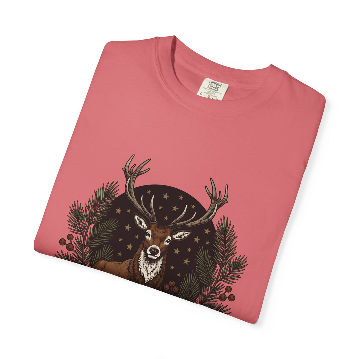 Elk Design T-Shirt Woodland Festive Gift Women Old School T-Shirt Moose T-Shirt Forest Fan Vintage T-Shirt Holiday Graphic Outline Pine Cone T-Shirt