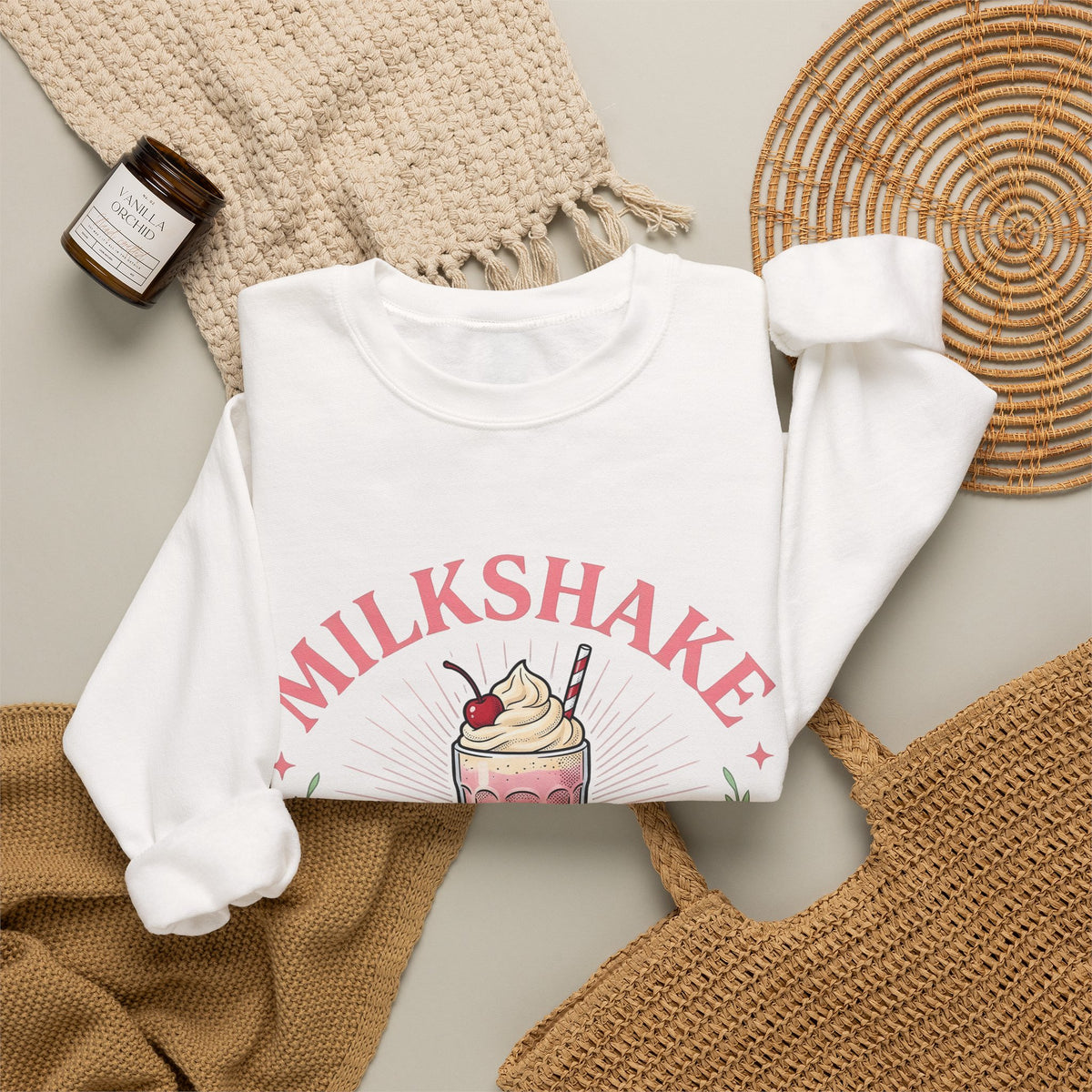 Milkshake Illustration Sweatshirt Desserts Cafe Gift Women Antique Sweatshirt Shake Sweatshirt Dessert Fan Retro Sweatshirt Coffee Graphic Vintage-Inspired