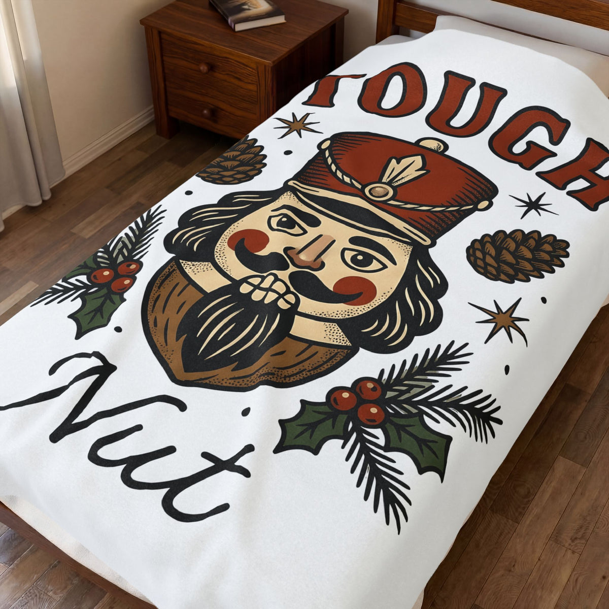 Nutcracker Head Blanket Christmas Celebration Gift Women Retro Blanket Nutcracker Blanket Xmas Fan Vintage Blanket Party Graphic Sketch Pinecone
