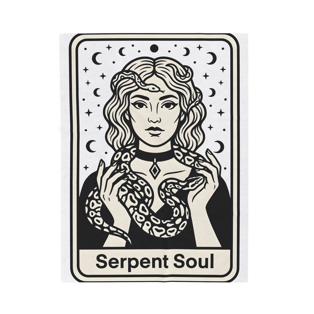 Mystical Female Serpent Blanket Boho Chic Spells Gift Women Oracle Blanket Snake Blanket Bohemian Fan Divination Blanket Magic Graphic Retro Lunar