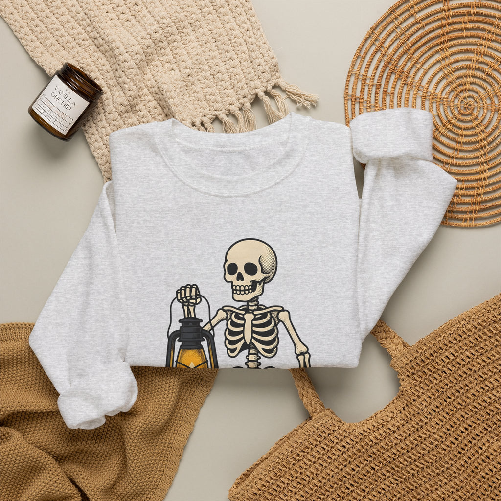 Skeleton Lantern Halloween Spooky Gift Vintage Jack O Lantern Horror Fan Creepy Hand Drawn Sweatshirt