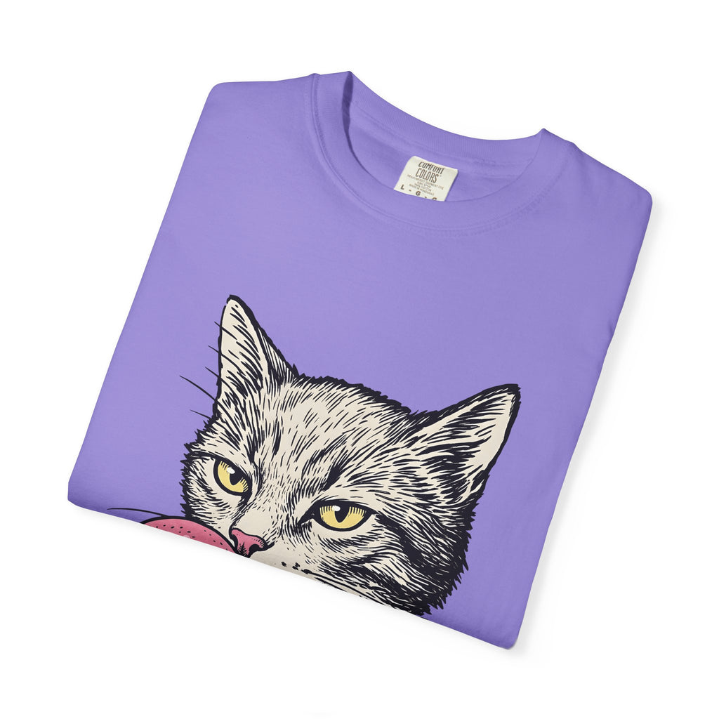 Cat Face T-Shirt Cat Jokes Gift Women Sketch T-Shirt Kitten T-Shirt Feline Fan Drawing Graphic Retro Chewing Gum T-Shirt