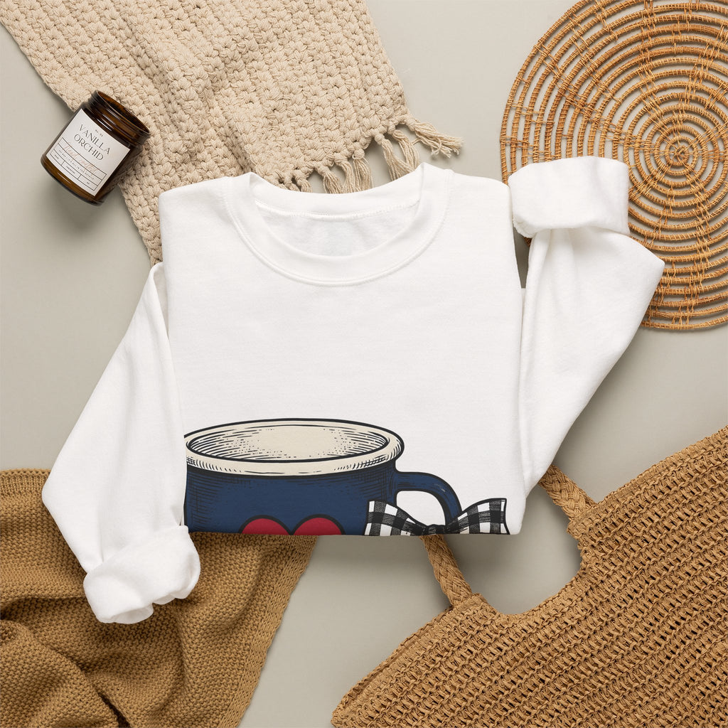 Heart Mug Holiday Coffee Gift Hand Drawn Mug Christmas Fan Coffee Cup Vintage Plaid Sweatshirt