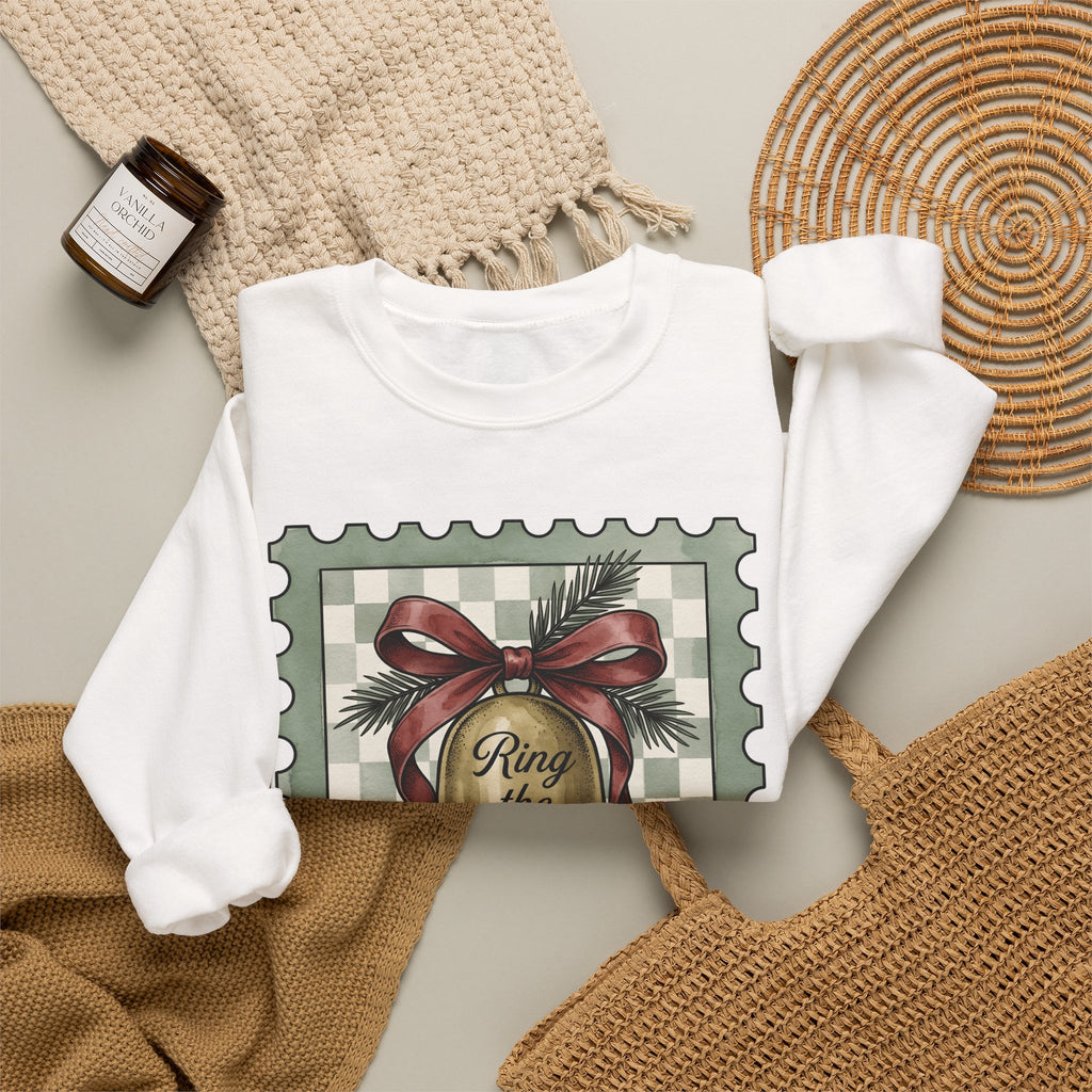 Festive Bell Sweatshirt Christmas Seasonal Gift Women Retro Sweatshirt Jingle Bell Sweatshirt Christmas Fan Vintage Sweatshirt Holiday Graphic Rustic Fir Twig