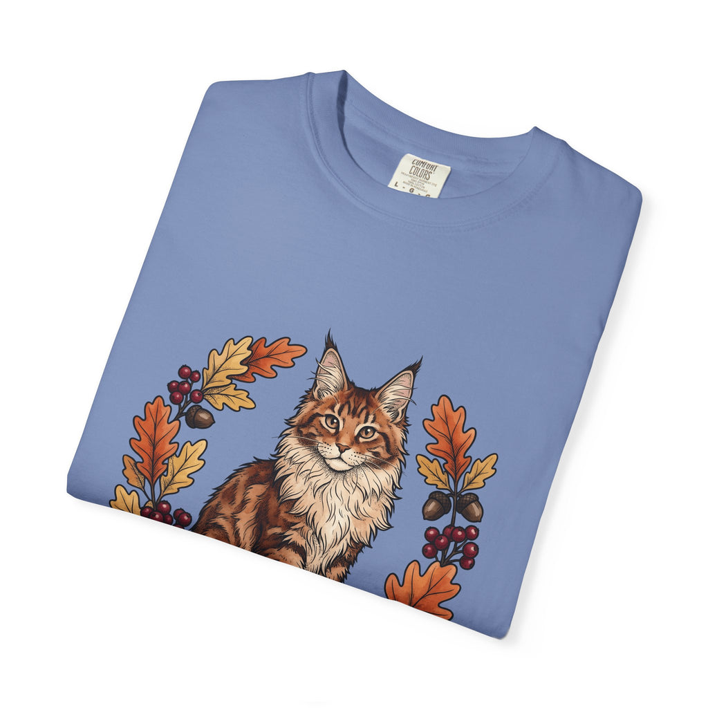 Maine Coon Pet T-Shirt Cat Pumpkin Gift Women Greenery T-Shirt Cat T-Shirt Cat Fan Foliage T-Shirt Gourd Graphic Old-Fashioned Orange Leaves T-Shirt