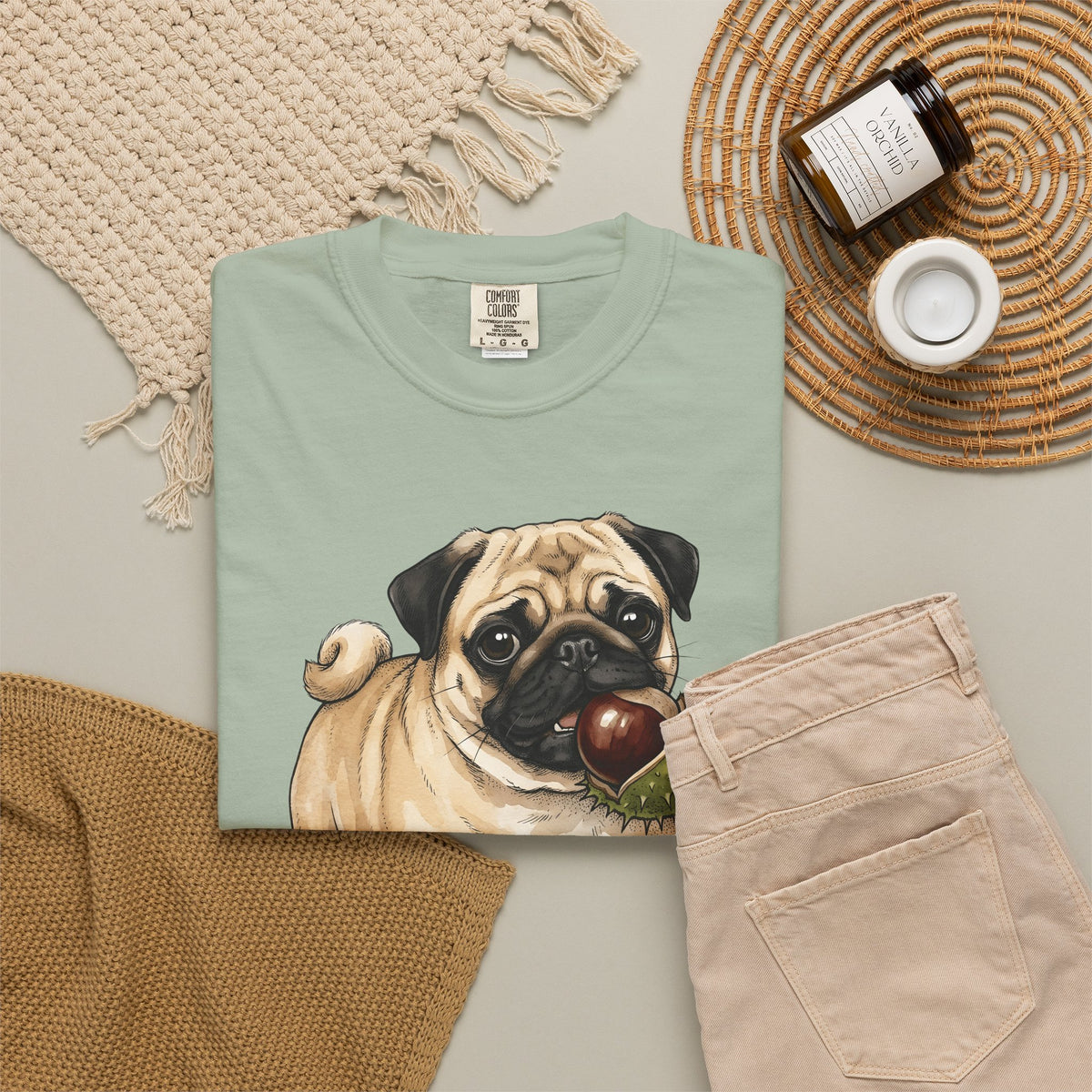 Pug Canine T-Shirt Dog Foliage Gift Women Acrylic T-Shirt Dog T-Shirt Dog Fan Painted T-Shirt Floral Graphic Line Art Warm Socks T-Shirt