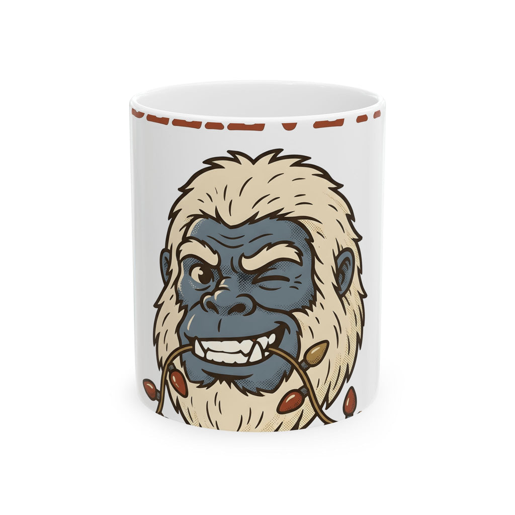 Abominable Snowman Face Mug Christmas Jokes Gift Women Comic Mug Yeti Mug Xmas Fan Cartoon Mug Pun Graphic Retro Holiday Lights