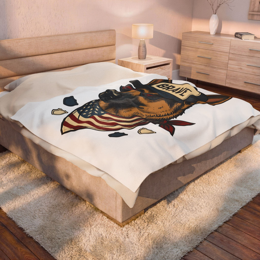 German Shepherd Pup Blanket America Canine Gift Women Hand Drawn Blanket Alsatian Blanket Usa Fan Illustrated Blanket Dog Graphic Sketch Flag