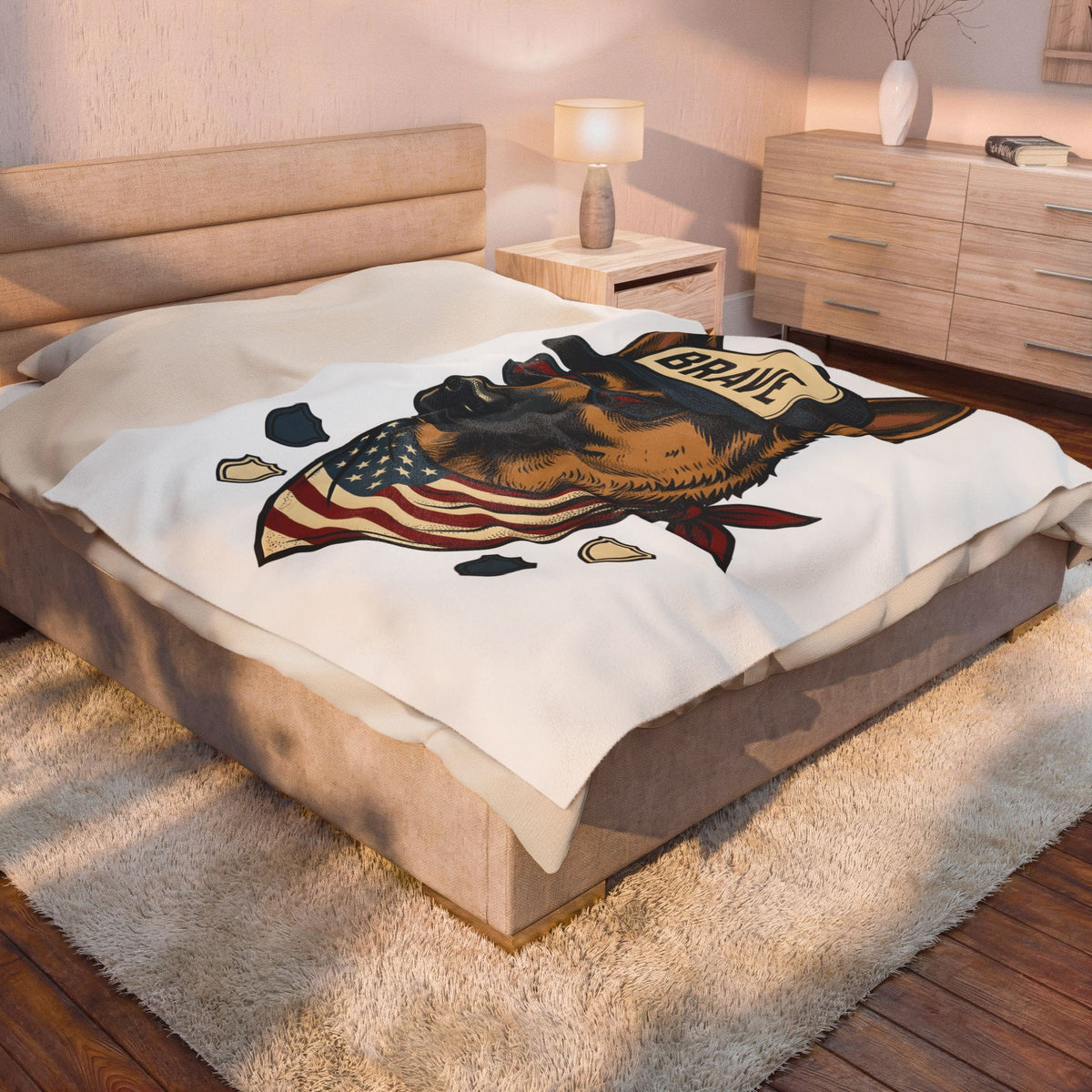 German Shepherd Pup Blanket America Canine Gift Women Hand Drawn Blanket Alsatian Blanket Usa Fan Illustrated Blanket Dog Graphic Sketch Flag
