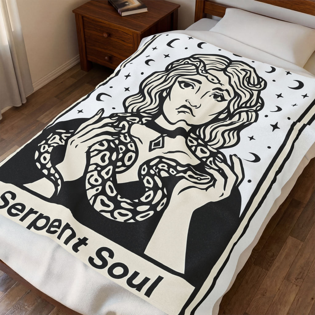 Mystical Female Serpent Blanket Boho Chic Spells Gift Women Oracle Blanket Snake Blanket Bohemian Fan Divination Blanket Magic Graphic Retro Lunar