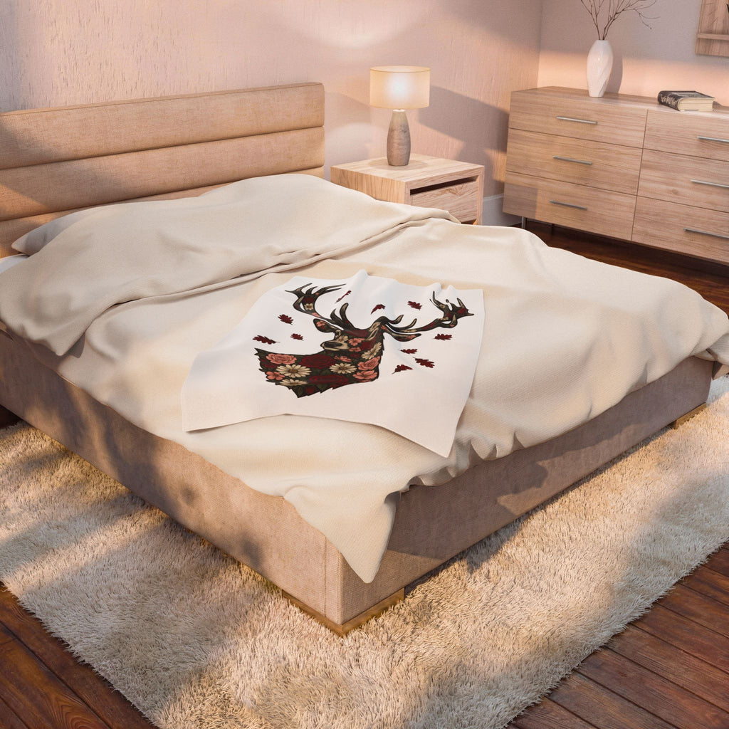 Flower Stag Blanket St. Valentine's Day Wildlife Gift Women Rustic Blanket Deer Blanket Valentine Fan Vintage Blanket Animal Graphic Retro Garden