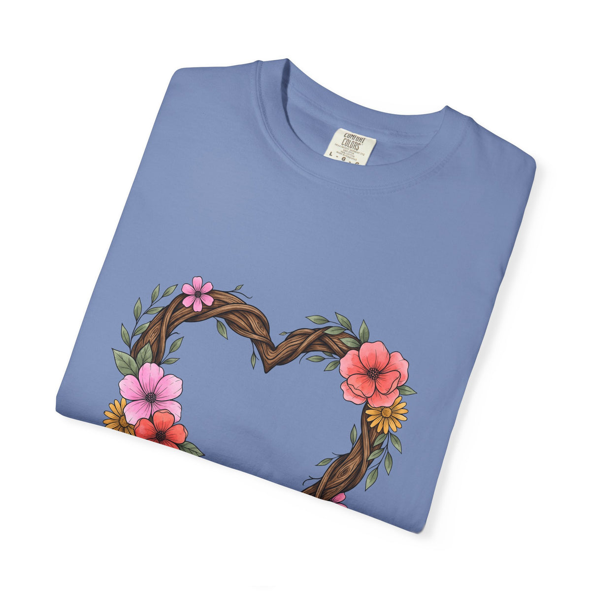Floral Heart T-Shirt Boho Chic Nature Gift Women Hand Drawn T-Shirt Heart T-Shirt Bohemian Fan Illustrated T-Shirt Environmental Graphic Botanical
