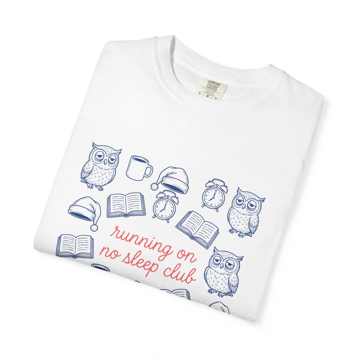 Sleepy Owl T-Shirt Mom Book Gift Women Hand Drawn T-Shirt Owl T-Shirt Mother Fan Owl T-Shirt Bibliophile Graphic Doodle Coffee T-Shirt T-Shirt