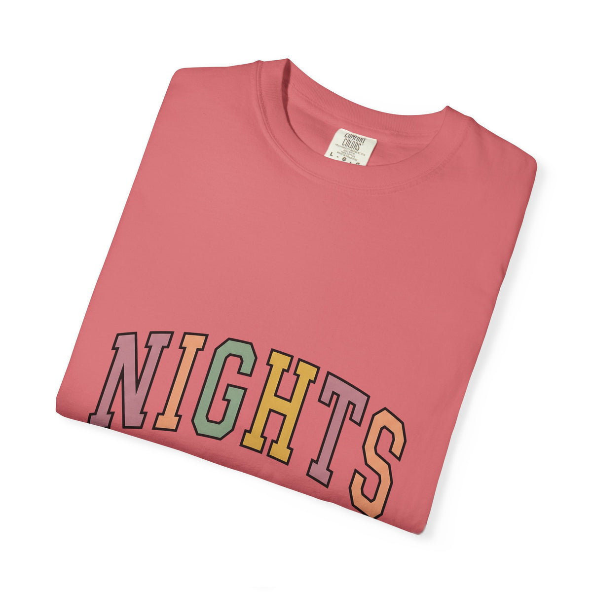Varsity Lettering Design T-Shirt Nurses Graveyard Shift Gift Women Pale Hues T-Shirt Letterman T-Shirt Nursing Enthusiast Pastel T-Shirt Night