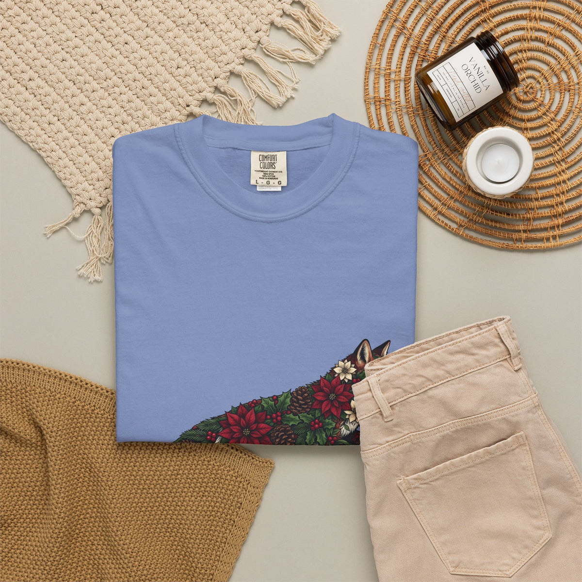 Fox Flower Holiday Winter Gift Floral Flower Christmas Fan Floral Snowflake Retro Pine Cone T-Shirt