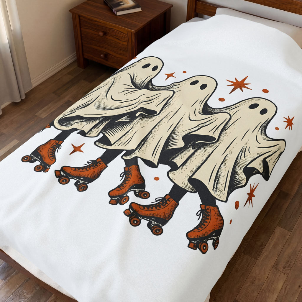 Apparition Skate Blanket Halloween Rollerblade Gift Women Hand Drawn Blanket Skateboard Blanket Spooky Fan Hand Drawn Blanket Inline Skate Graphic