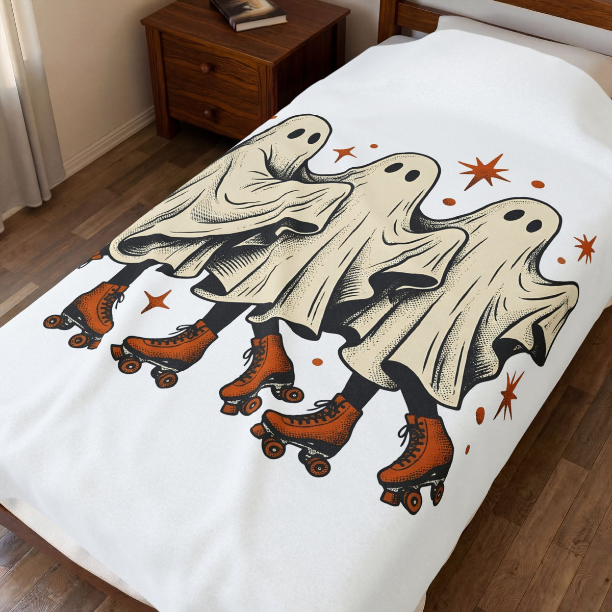Apparition Skate Blanket Halloween Rollerblade Gift Women Hand Drawn Blanket Skateboard Blanket Spooky Fan Hand Drawn Blanket Inline Skate Graphic