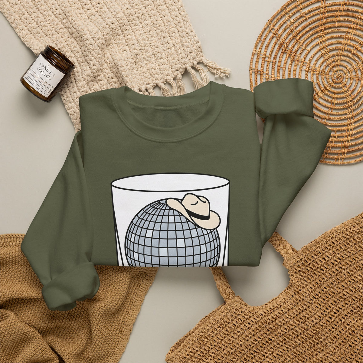 Disco Ball Glass Sweatshirt Cowgirl Festivity Gift Women Cartoon Sweatshirt Mirror Ball Sweatshirt Rodeo Fan Comic Sweatshirt Party Graphic Hand Drawn Cowboy