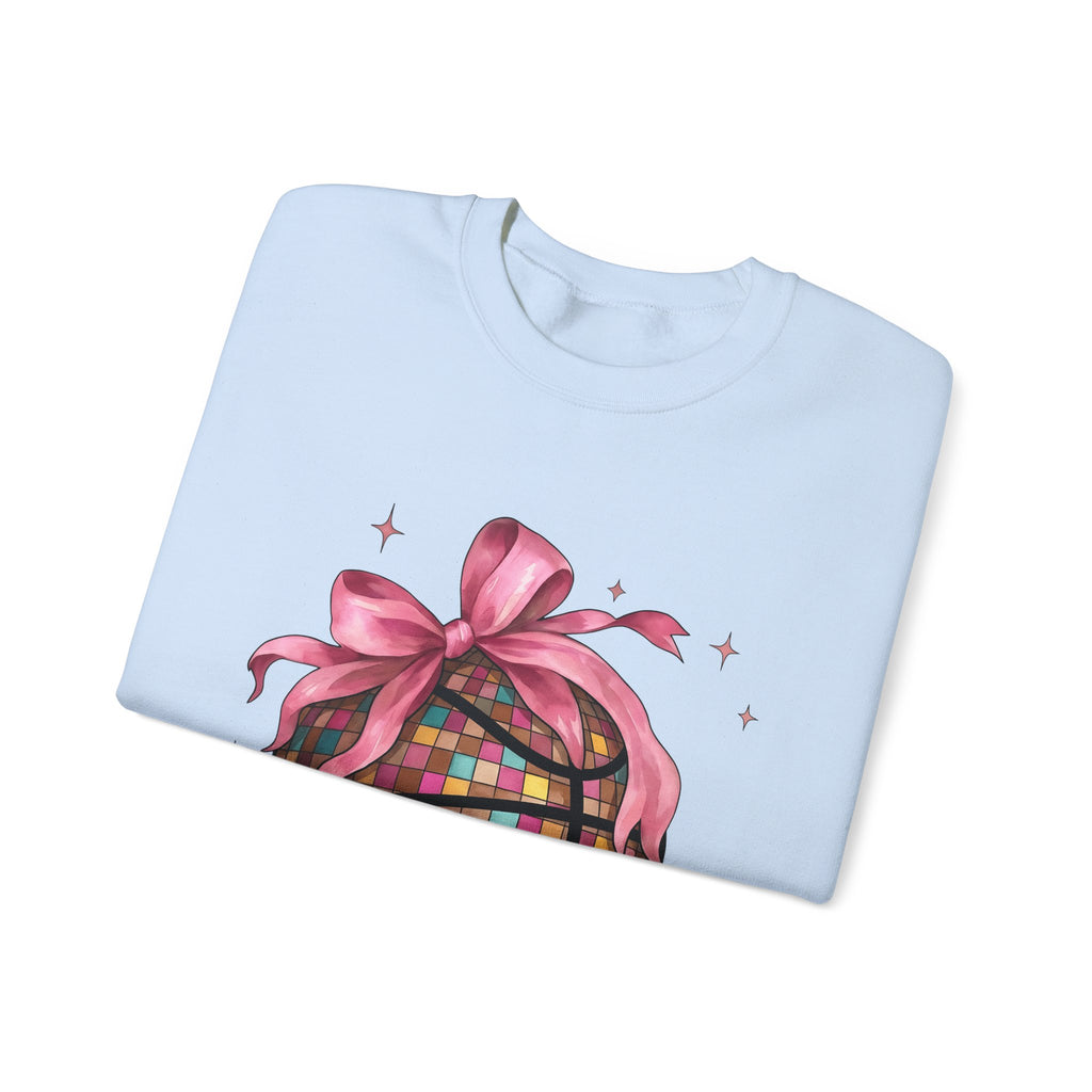Basketball Disco Ball Sweatshirt Moms Sports Gift Women Whimsical Sweatshirt Disco Ball Sweatshirt Mom Fan Whimsy Sweatshirt Athlete Graphic Watercolor Pink
