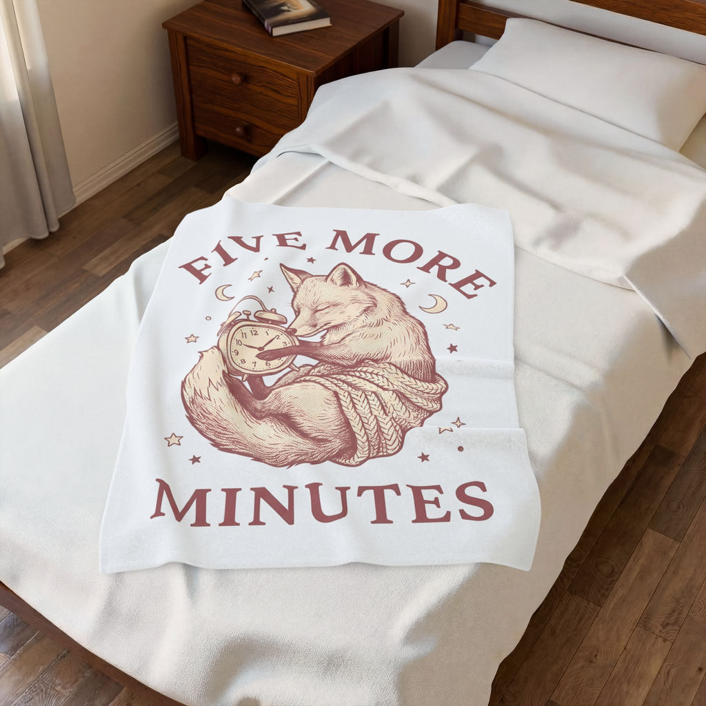 Dozing Fox Blanket Funny Critter Gift Women Cartoon Blanket Fox Blanket Humor Fan Comic Blanket Animal Graphic Old School Alarm Blanket