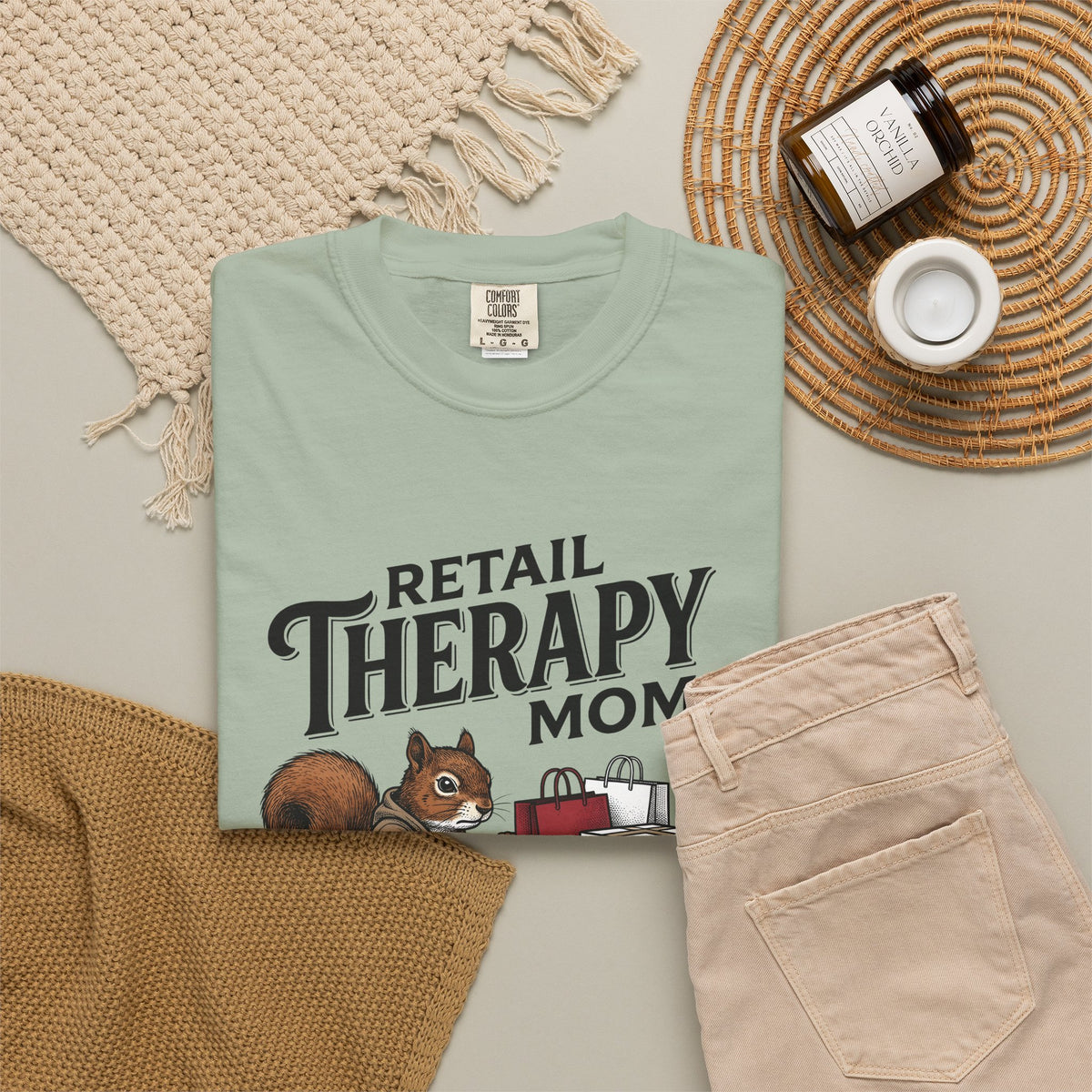 Squirrel Cart T-Shirt Moms Retail Gift Women Hand Drawn T-Shirt Shopping Cart T-Shirt Motherhood Fan Store Graphic Retail Design Line Art Tote