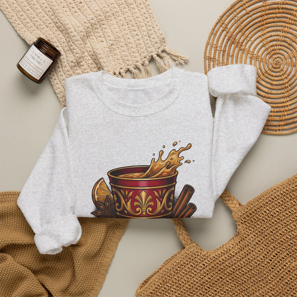 Hot Spiced Drink Holiday Yuletide Gift Farmhouse Mulled Wine Christmas Fan Rustic Winter Outline Sweatshirt