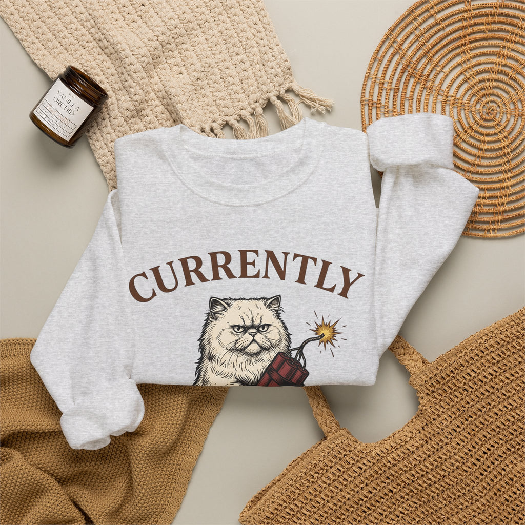 Upset Cat Sweatshirt Funny Wildlife Gift Women Old School Sweatshirt Angry Cat Sweatshirt Humor Fan Vintage Sweatshirt Animal Graphic Doodle Explosion Sweatshirt