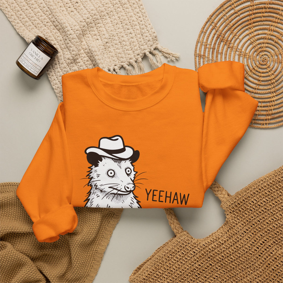 Possum Western Hat Sweatshirt Cowgirl Pet Gift Women Line Art Sweatshirt Opossum Sweatshirt Cowboy Fan Animal Illustration Graphic Hand Drawn Western Hat