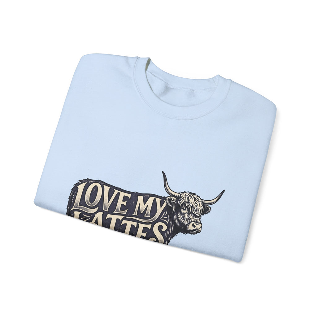 Fuzzy Cattle Sweatshirt Coffee Creatures Gift Women Classic Sweatshirt Cow Sweatshirt Coffee Fan Vintage Sweatshirt Animal Graphic Outline Latte Cup Sweatshirt