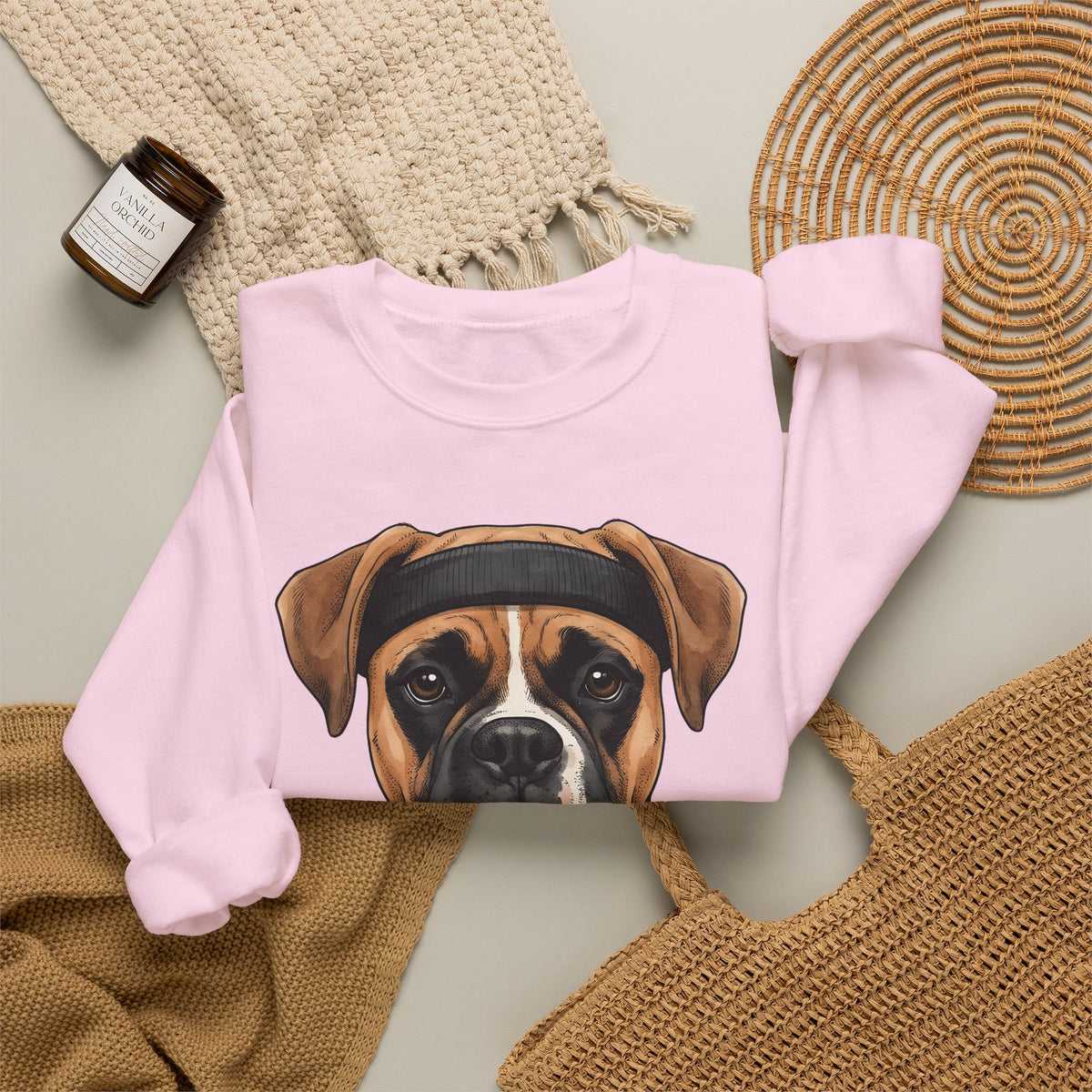 Boxer Puppy Sweatshirt Dog Apparel Gift Women Cartoon Sweatshirt Puppy Sweatshirt Dog Fan Canine Sweatshirt Clothing Graphic Line Art Pullover Sweatshirt