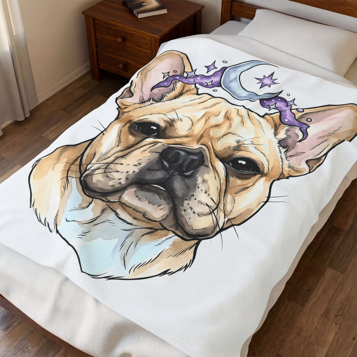 French Bulldog Blanket Dog Celestial Gift Women Watercolor Blanket Bulldog Blanket Dog Fan Watercolour Blanket Galaxy Graphic Hand Drawn Moon