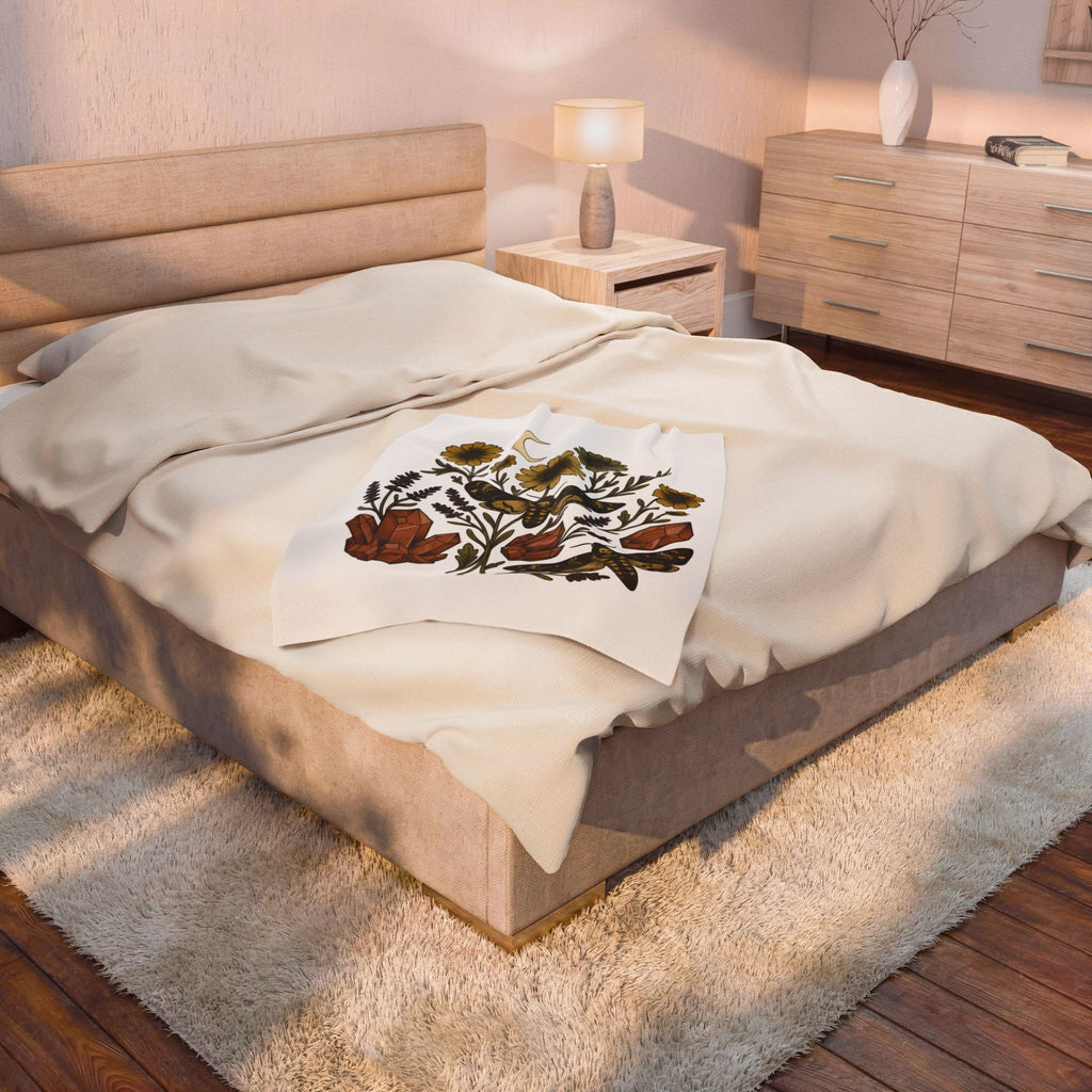 Skull Moth Halloween Magic Gift Hippie Deathshead Moth Spooky Fan Occult Retro Gemstone Blanket