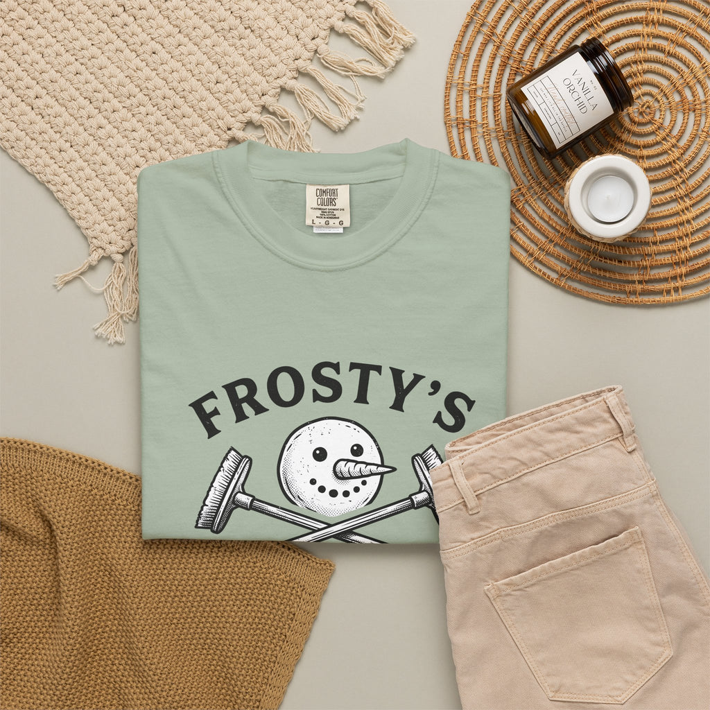 Snowman Face T-Shirt Christmas Exercise Gift Women Old School T-Shirt Frosty T-Shirt Xmas Fan Retro T-Shirt Fitness Graphic Outline Brush Broom