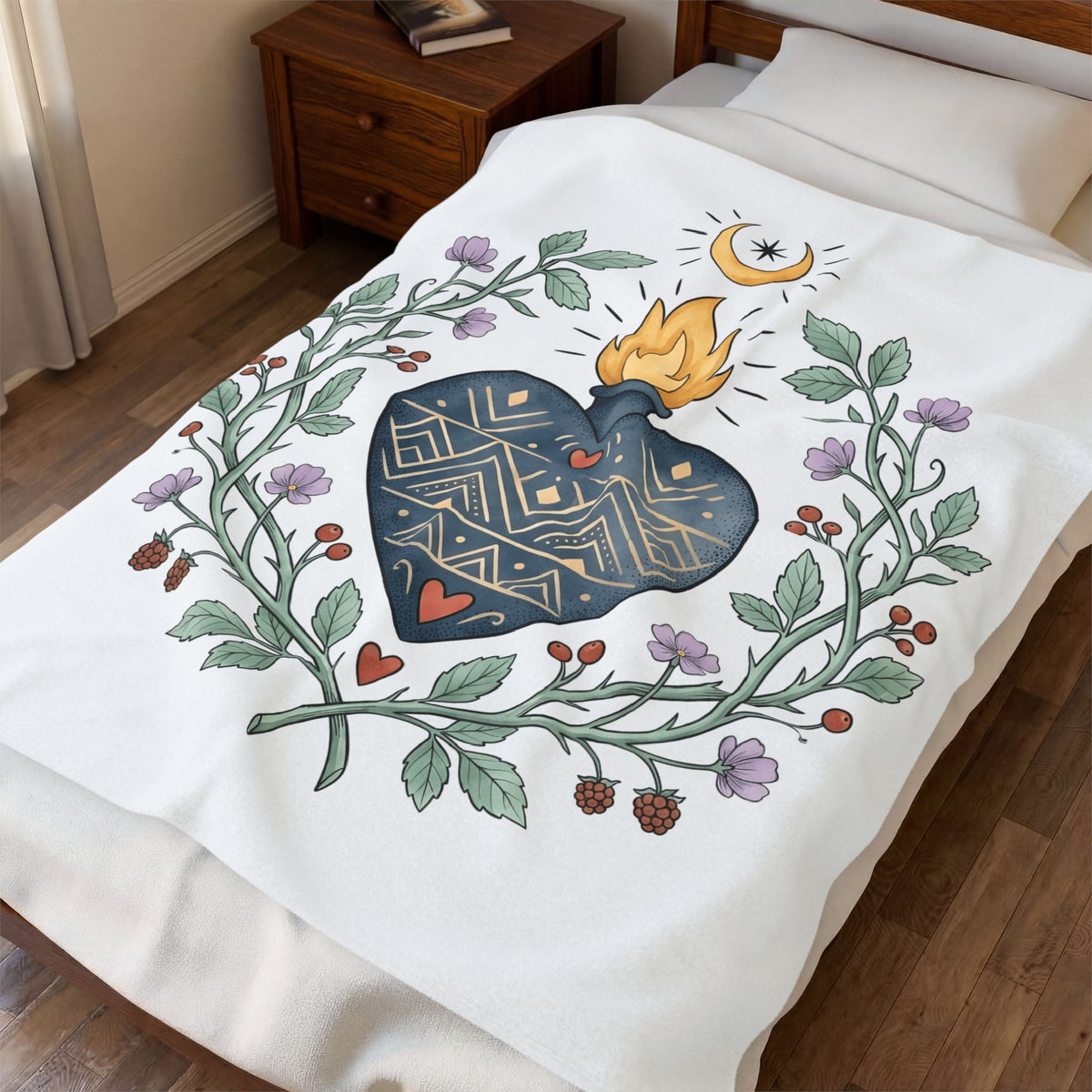Sacred Heart Blanket Boho Chic Spiritual Gift Women Folk Art Blanket Heart Blanket Hippie Enthusiast Primitive Blanket Mystical Graphic Vintage