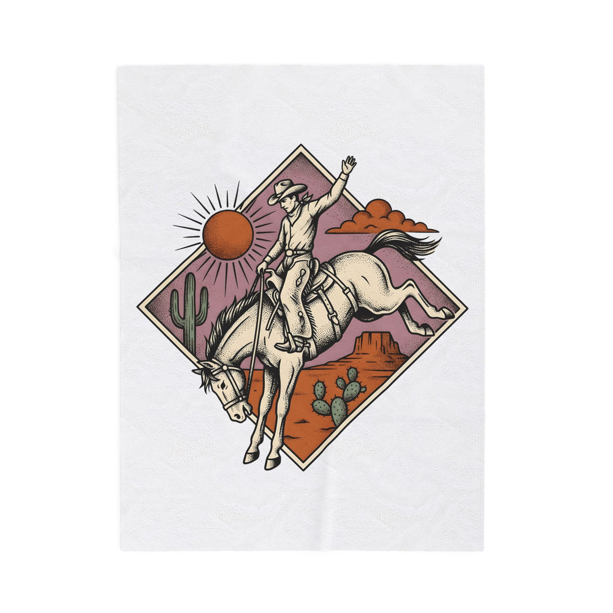 Bronc Rider Blanket Cowgirl Ranch Gift Women Sketch Blanket Rough Rider Blanket Cowboy Fan Rodeo Blanket Farm Graphic Tribal Desert Plant Blanket