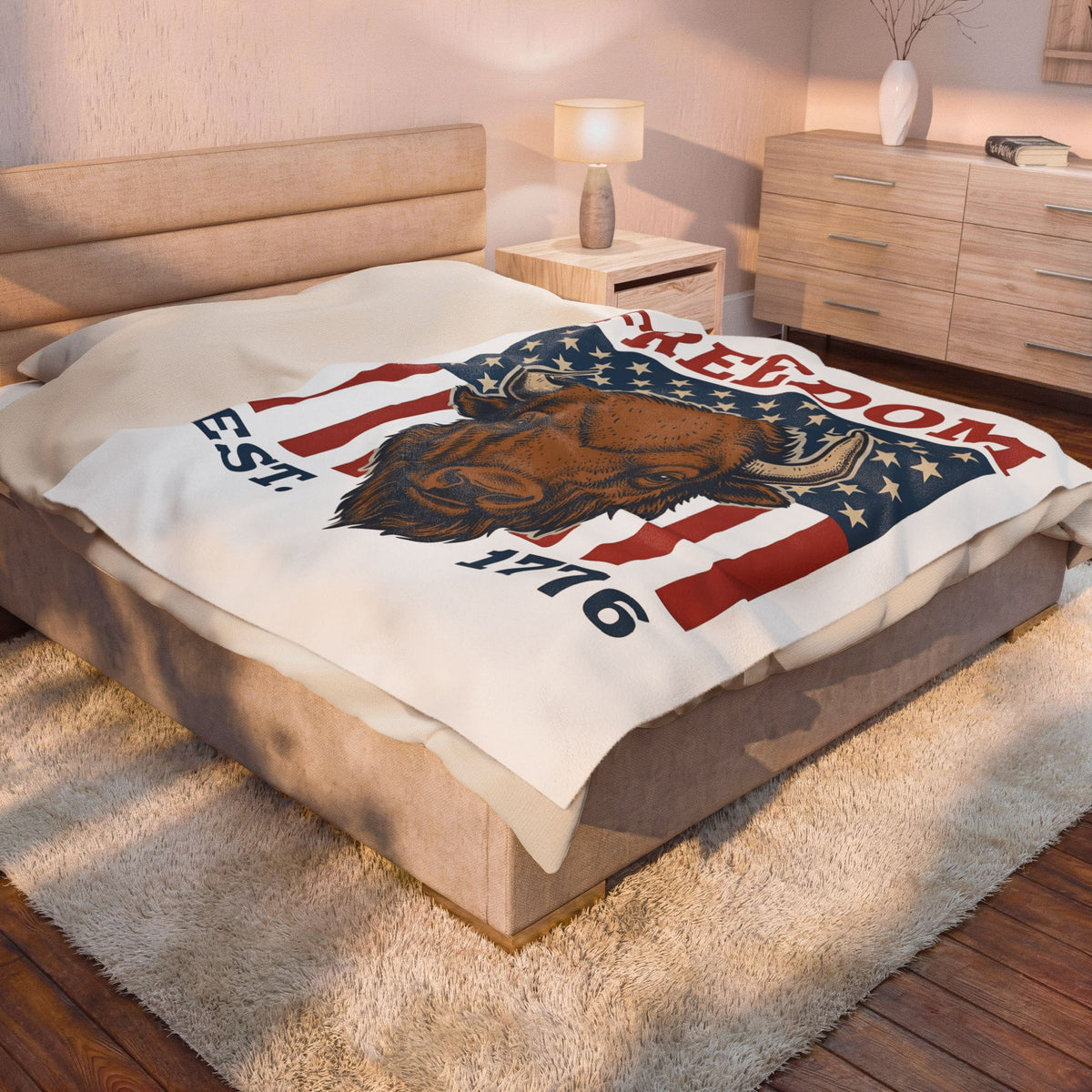 Buffalo Head Blanket America Independence Gift Women Antique Blanket Bison Blanket Patriot Fan Vintage Blanket Liberty Graphic Heritage Stars