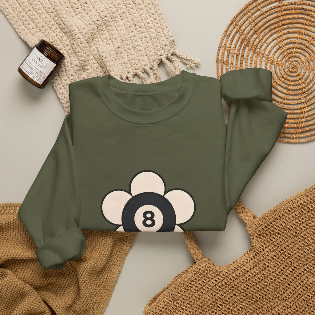 Eight Ball Flower Billiards Plants Gift Modern Magic Flower Pool Fan Artistic Floral Antique Sweatshirt
