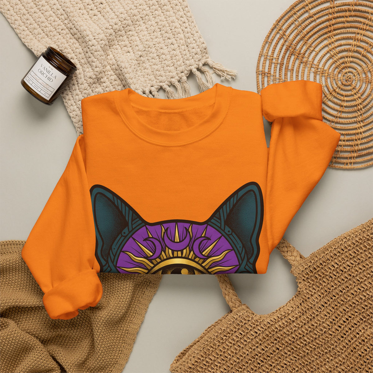 Cat Head Sweatshirt Cat Occult Gift Women Surreal Sweatshirt Kitty Sweatshirt Feline Fan Abstract Sweatshirt Mystical Graphic Tribal Jewels Sweatshirt