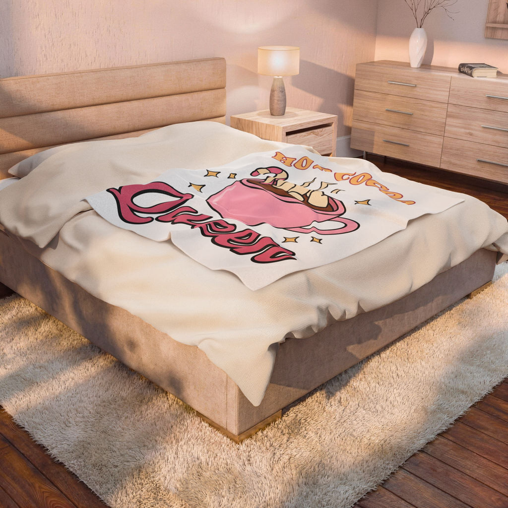 Hot Chocolate Cup Cocoa Winter Gift Line Mug Chocolate Fan Drawing Nostalgic White Marshmallows Blanket