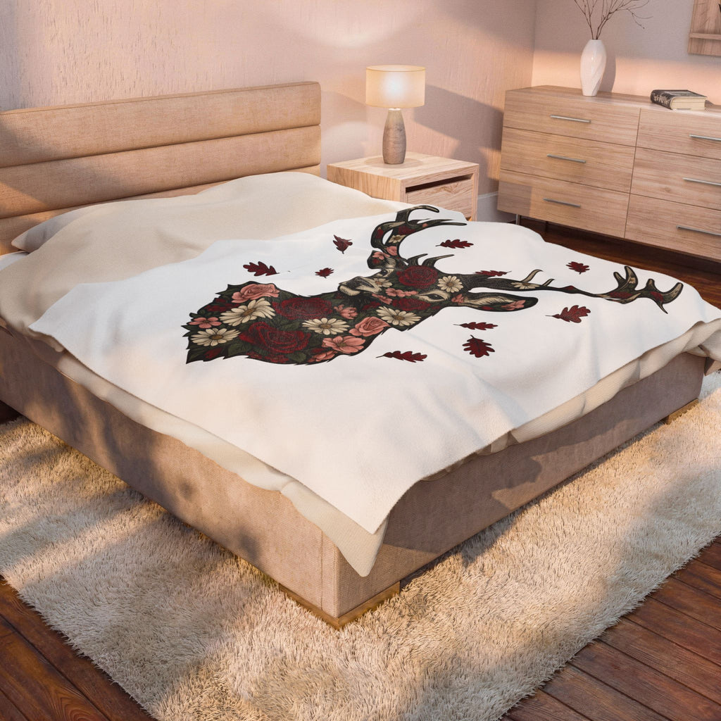 Flower Stag Blanket St. Valentine's Day Wildlife Gift Women Rustic Blanket Deer Blanket Valentine Fan Vintage Blanket Animal Graphic Retro Garden