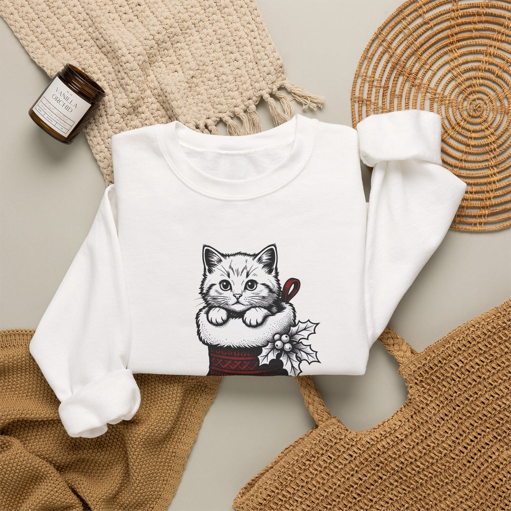 Kitten Stocking Sweatshirt Cat Christmas Gift Women Vintage Sweatshirt Christmas Stocking Sweatshirt Cat Fan Retro Sweatshirt Winter Graphic