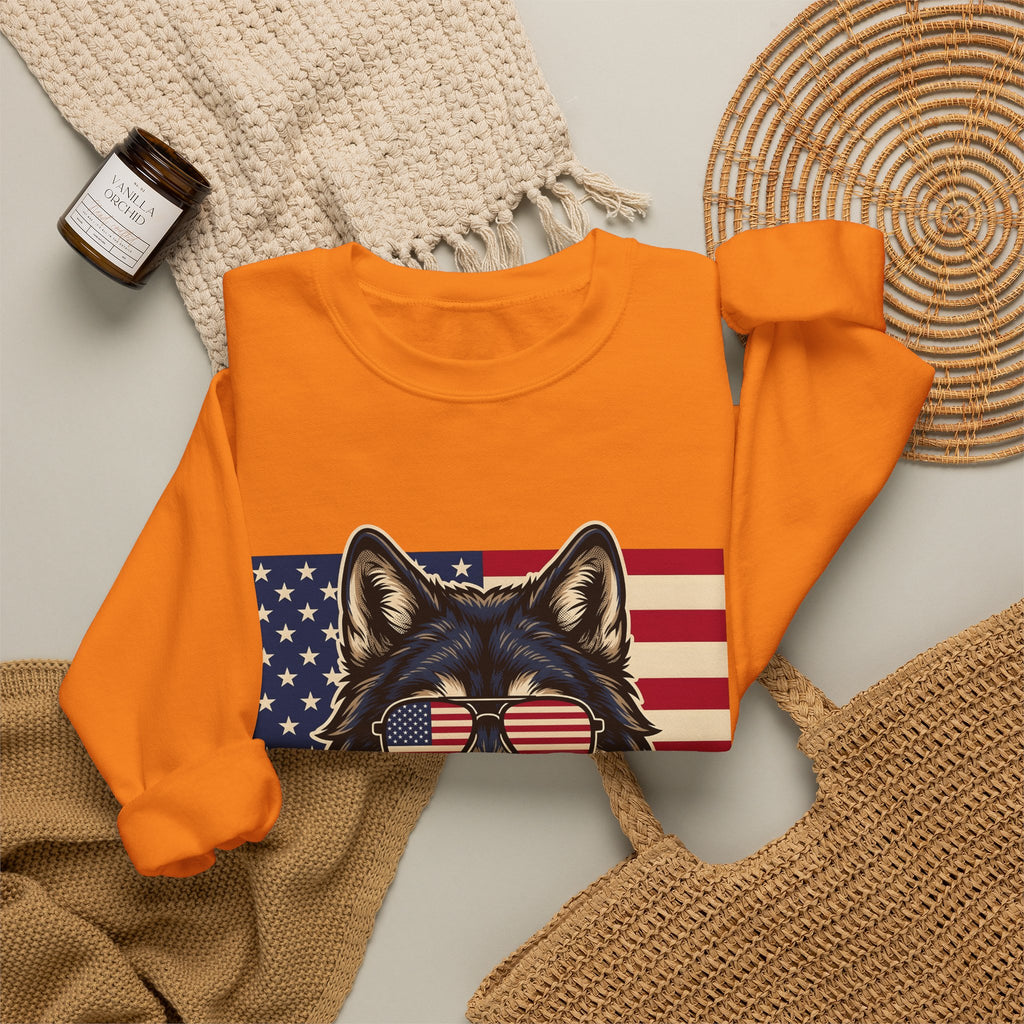 Wolf Shades Sweatshirt America Patriotism Gift Women Classic Sweatshirt Sunglasses Sweatshirt American Enthusiast Retro Sweatshirt Nationalistic Graphic